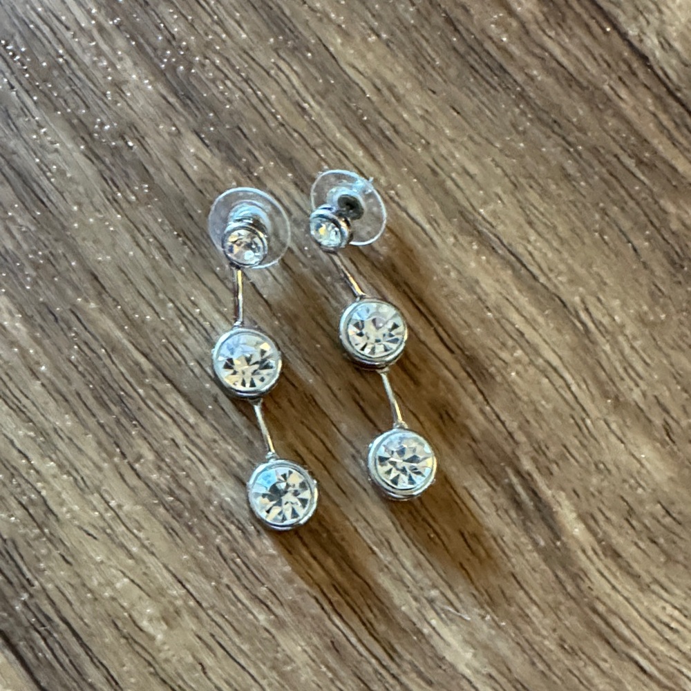 Silver Crystal Drop Earrings - Clear